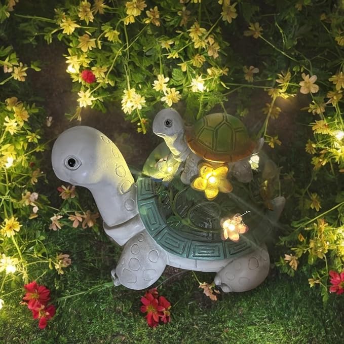 Solar Garden Outdoor Statues Turtle with Succulent and 7 LED Lights, Cute Outdoor Turtle Decor for Patio, Balcony, Yard Ornament, Funny Tortoise Figurine Lights Lawn Art, Present for Grandma, Mum