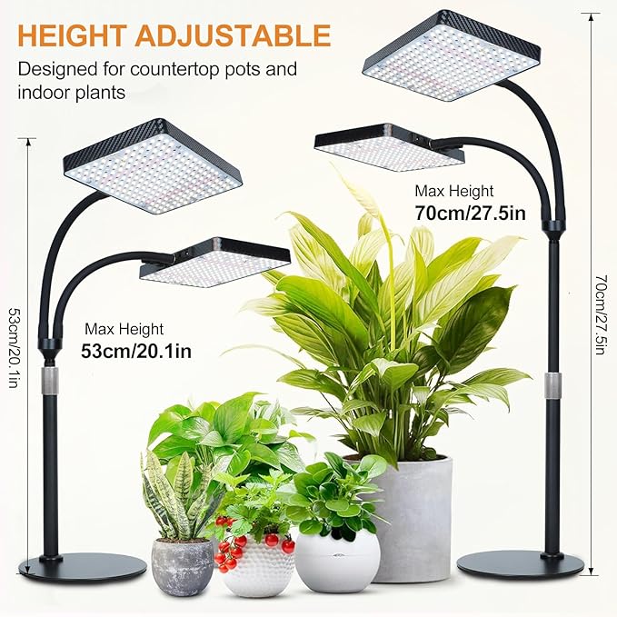 50W Table Top Grow Lights for Indoor Plants, Seed Starting, Bonsai with Timer Auto On/Off, 5000 Lumen Enough Bright Like A Small Sun for Your Jungle, Daisy Chain Function, 16"-24" Height Adjustable