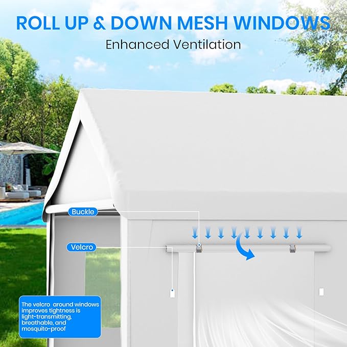 Carport 10x20 Heavy Duty Portable Garage,Carport Canopy with Roll-Up Windows & Doors,Portable Garage and Shelter with Removable Sidewalls,Car Tent Garage with All-Season Tarp for Bike Truck Lawnmower