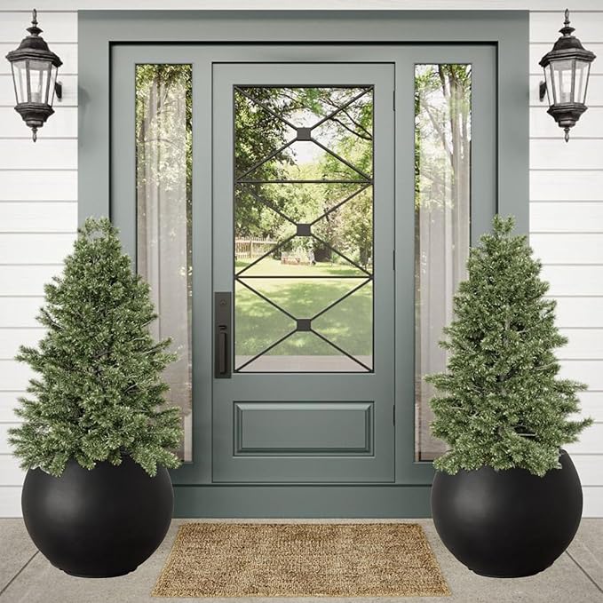 17 H x 21" Dia (15" Pot Opening) Round Fiberstone Planter with Drainage Hole, Black, Indoor/Outdoor Large Plant Pot for Home Patio Garden, Ideal for Large Plants