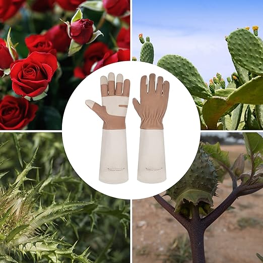 HLDD HANDLANDY Leather Gardening Gloves for Women & Men, Long Sleeve Rose Pruning, Thorn Proof Garden Work Gauntlet, Animal Handling (Large, Light Brown)
