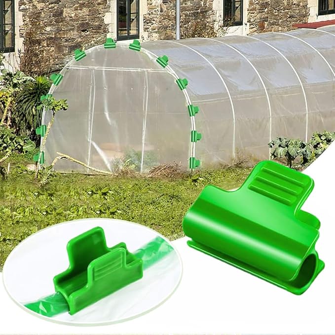 40pcs Greenhouse Netting Clamps, 16mm Garden Hoops Plant Clips, Outside Patio Film Row Cover Netting Tunnel Frame for Fixing PVC Tubes Shading Net Rod Shelters Clip, Plastic, Non-Slip, Green
