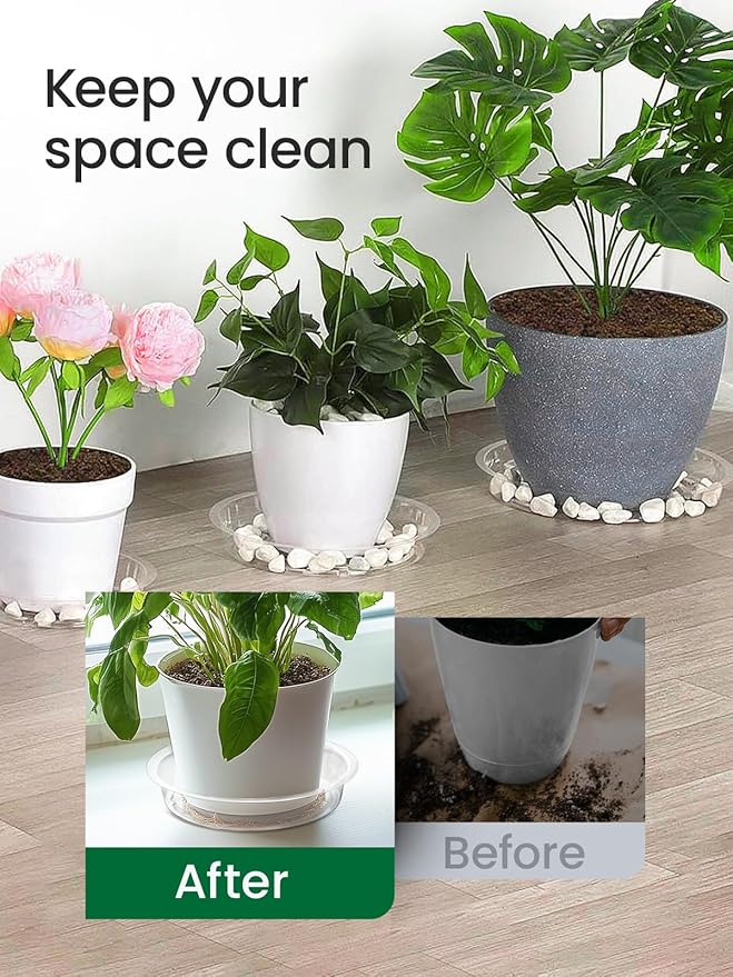 GROWNEER 15 Packs 10 Inches Clear Plant Saucers Flower Pot Trays, with 15 Pcs Plant Labels, Plastic Plant Saucer Drip Trays for Indoor Outdoor Plants Garden