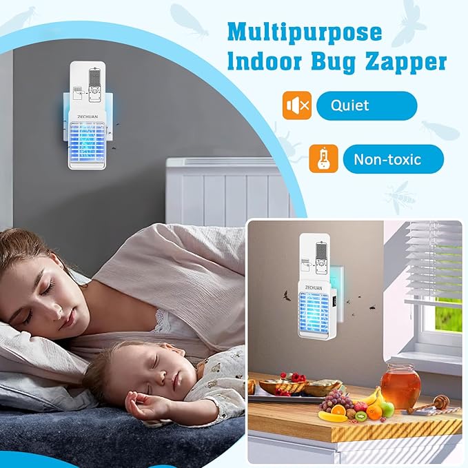 Electric Bug Zapper Indoor, 2-in-1 Fly Traps Indoors and Mosquito Trap, Electric Mosquitoes Killer with Light for Home, Office, Kitchen, Bedroom, Baby Room (2 Device + 10 Glue Cards)