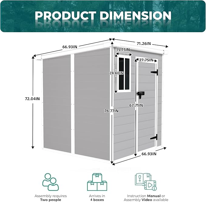 Resin Storage Shed 6x6ft Outdoor Storage Sheds with Floor & Window, Lockable Doors and Vents, Small Tool Shed with Sloped Roof, Sheds for Backyard, Garden, Patio, Lawn (Light Grey, 6 * 6ft)