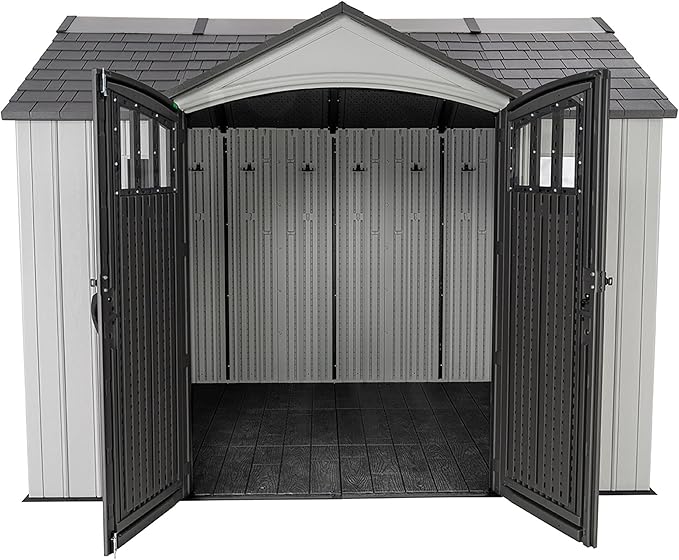 Lifetime Dual Entry Outdoor Storage Shed, 10x8 Ft, Desert Sand, Resin Tool Shed with Double Doors and Weather-Resistant Panels