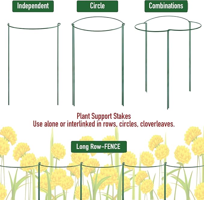 Half Round Snake Plant Support Stakes, Plant Ring for Peonies, Hydrangeas, and More - Sturdy, Rust-Proof Plant Supports for Indoor and Outdoor Potted Plants (6 Pack, 14x8Inch)