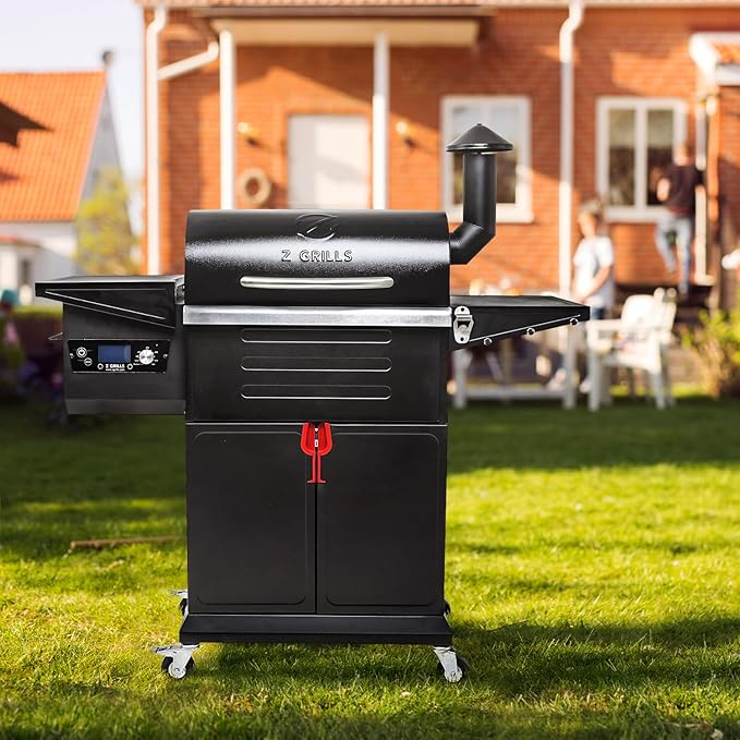 Z GRILLS Wood Pellet Grill & Smoker 8-in-1 Pellet Grill with Automatic Temperature Control,Meat Probes,572 Sq. in Area for Backyard Camping Outdoor Party,Bright Black