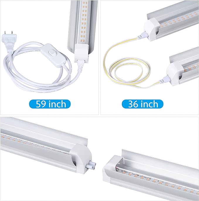 Grow Light, 2ft T8,150W(6 x 25W, 900W Equivalent), Super Bright, Full Spectrum Sunlight Plant Light, LED Grow Light Strips, Grow Light Bulbs for Indoor Plants,Greenhouse,6-Pack