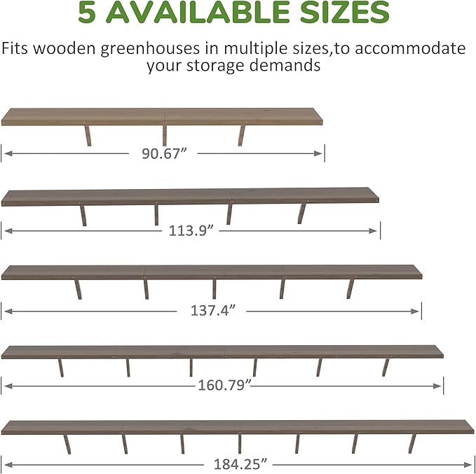 Shelf Suitable for 6x12FT Wood Greenhouse, 137" Wooden Storage Shelf Kit Fit Multiple Greenhouse , Horticulture Workstation, Work Bench System Shelving, Light Mocha Brown, 2 Pack