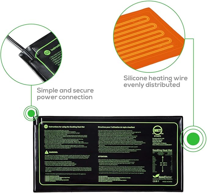 Seedfactor MET Certified Seedling Heat Mat with 50℉~108℉ Digital Thermostat Controller for Seed Germination (20" x 20")