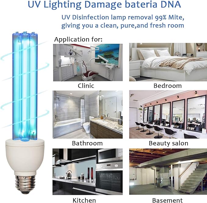 BAIMNOCM UV Light Bulb Ozone Free, UVC Lamp 25 Watt, 254nm Weavelength UV-C lamp E26 Base 4 Count