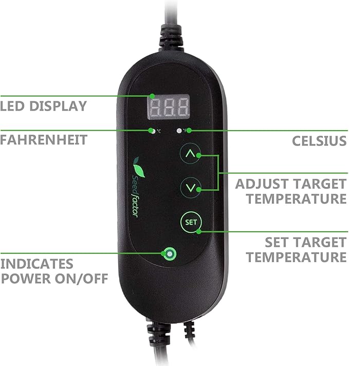 Seedfactor MET Certified Seedling Heat Mat with 50℉~108℉ Digital Thermostat Controller for Seed Germination (20" x 20")