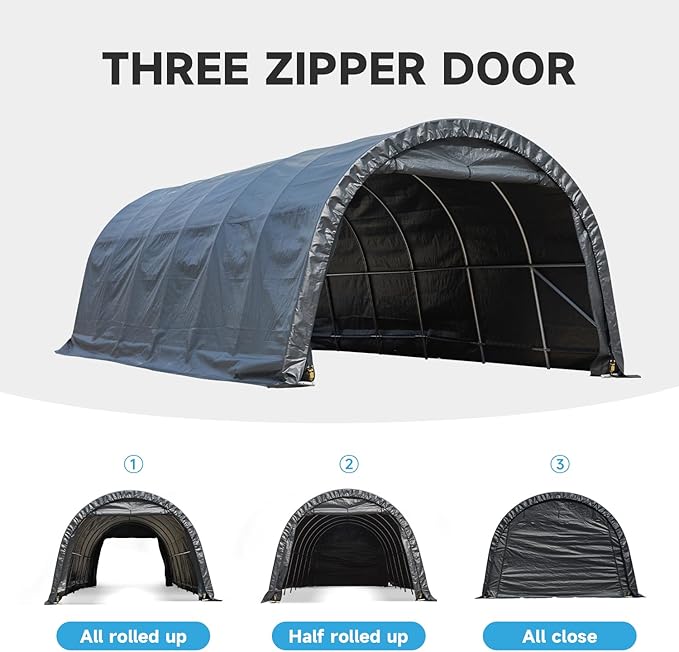 MELLCOM 12 x 24 FT Heavy Duty Carport, Portable Garage with All-Steel Metal Frame and Round Style Roof, Anti-Snow Car Canopy Outdoor Storage Shelter for Car, Truck, Boat