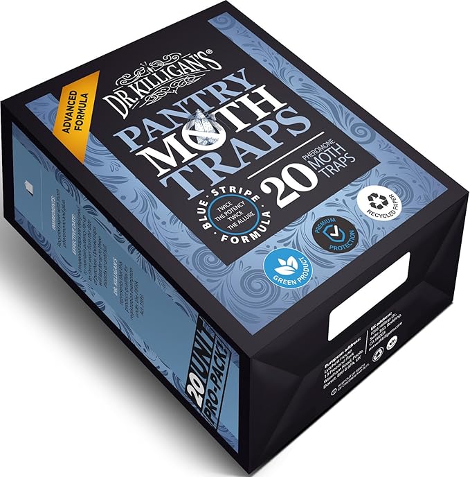 Dr. Killigan's Premium Double Potent Pantry Moth Traps with Pheromones Prime, Sticky Indian Meal Moth Traps for House, How to Get Rid of Moths in House, Organic Moth Pheromone Traps (20 Pack, Blue)