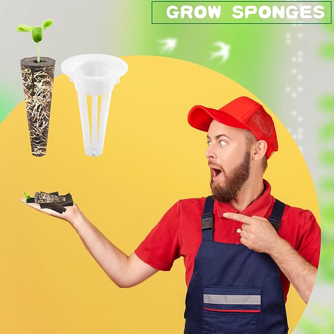 62 Sets Grow Sponges with Baskets Replacement Root Growth Sponges Seed Starter Pods for Hydroponic Indoor Garden System