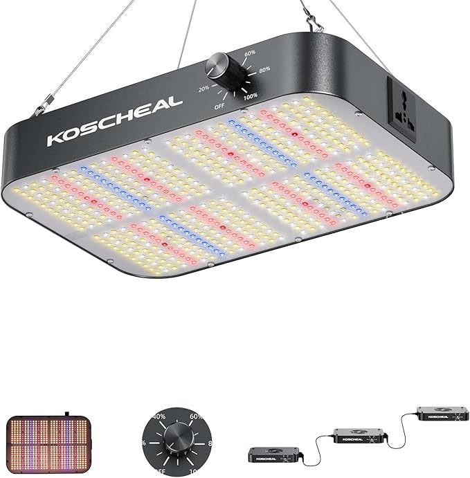 KOSCHEAL KC800 LED Grow Light,80W Full Spectrum Led Grow Lights for Indoor Plants,2.9μmol/J PAR,LM301H EVO Full Spectrum Grow Light,Veg Bloom Light,Daisy Chain Dimmable Grow Lamp,Built-in Silent Fan