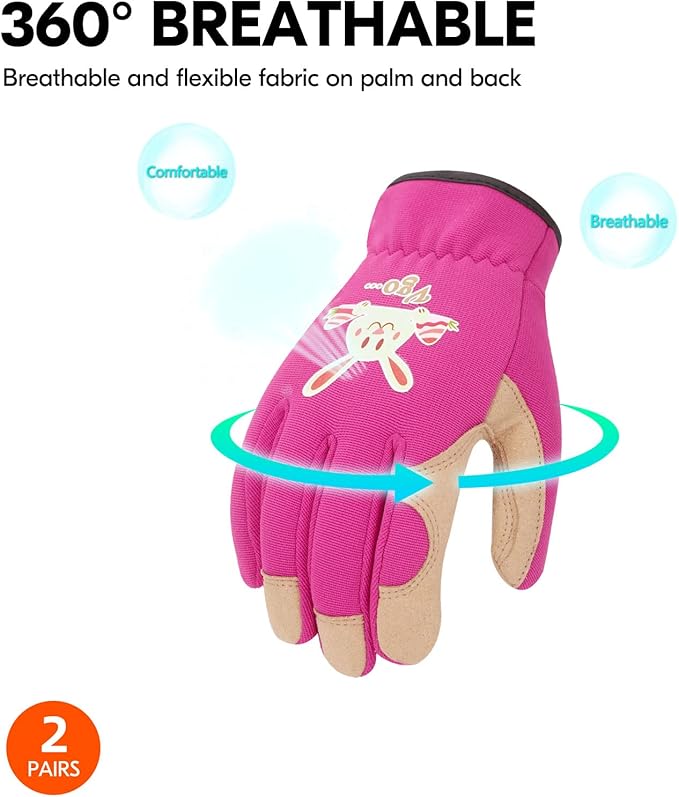 Vgo... 2-Pairs Age 4-5 Kids Gardening Gloves,Children Yard Work Gloves,Soft Safety Outdoor Playing Gloves (Size S,Blue&Purple Rabbit, KID-SL7362)