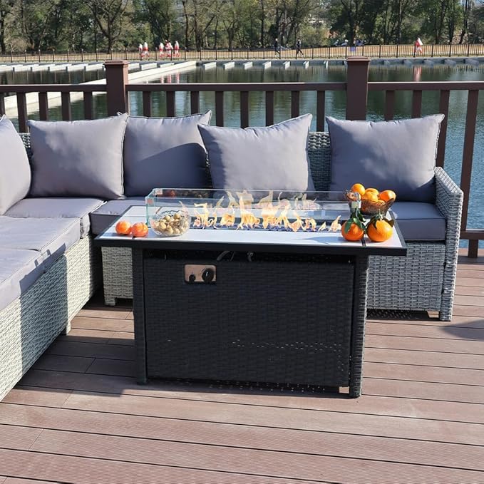 Tirana Propane Fire Pit Table 45" Outdoor Firepit 50,000 BTU Firepits for Outside with Lava Rocks and Removable Lid Metal Fire Pit Outdoor Fireplace Propane Fire Pits for Outside CSA Certified