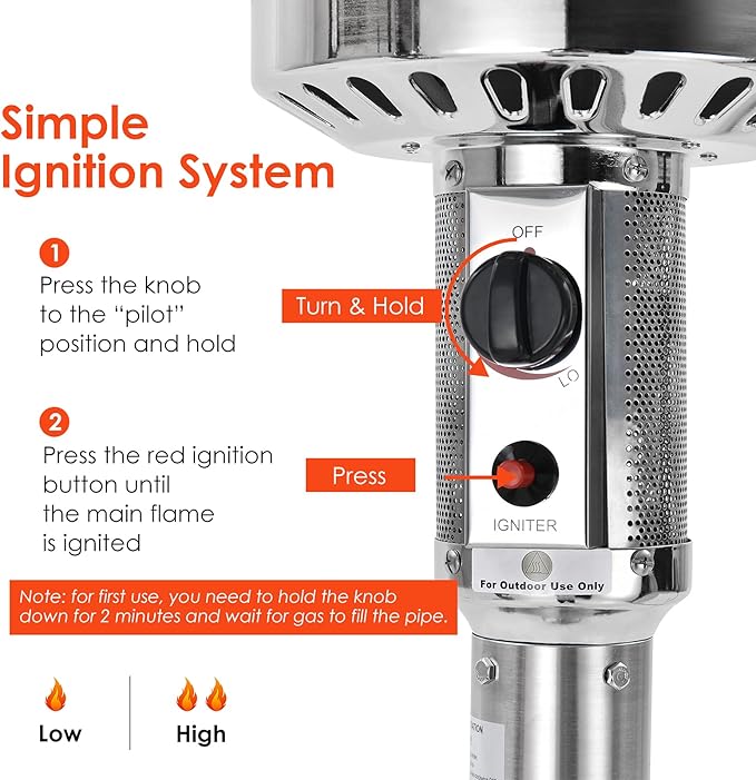 Giantex 48000 BTU Propane Outdoor Patio Heater With Wheels, Stainless Steel Heat Lamp, Trip-over Protection & CSA Certified for Commercial and Household Use (Silver)