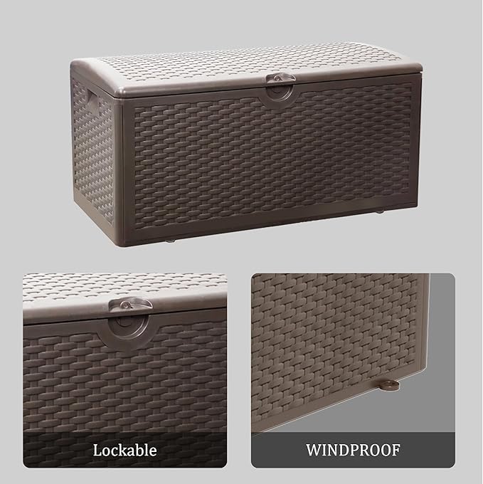 80 Gallon PLUS Lockable Deck Box, Waterproof & UV-Resistant Outdoor Storage for Patio Cushions, Heavy Duty Resin Deck Storage Container(Brown)