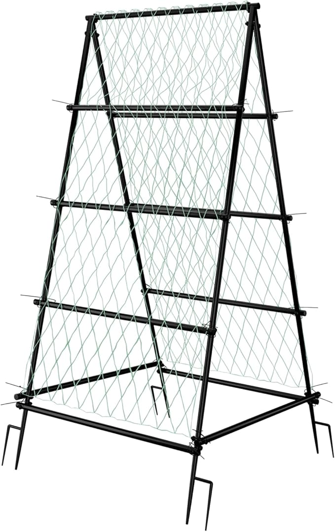 unho Garden Trellis for Climbing Plants with Tough Nylon Netting, 6ft Tall Sturdy Rustproof Metal Plant Support Tower for Vegetable Fruit Vine Cucumber Garden Lightweight,Outdoor