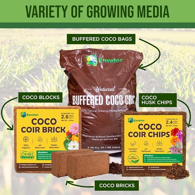 Coco Coir Husk Chips 4-Pack – 2.4 Cu. Ft. Compressed Coconut Coir Bricks, 10 lb. Natural Substrate for Indoor & Outdoor Use, Orchid Bark Alternative, Orchid Potting Mix, Indoor Plant Soil