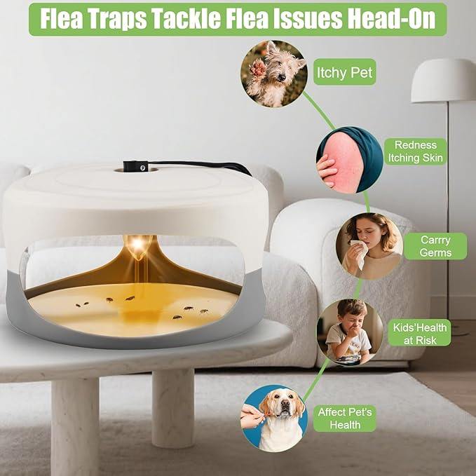 4 Packs Flea Traps for Inside Your Home, Effective Flea Trap for Home & Garage with 12 Sticky Disc 12 Bulbs 4 Electric Wires Bed Bug with Light for Indoor Safe to Pets
