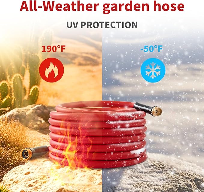 Garden Hose 15 ft x 3/4” Hot/Cold Heavy Duty Water Hose,-50°F to 190°F,Burst 600Psi Flexible Upgraded Rubber Hoses,3/4” Solid Fittings for All-weather Outdoor Lawn & Garden