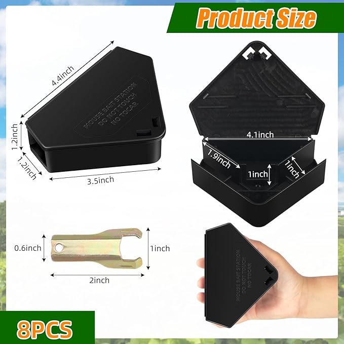 Mouse Bait Station Outdoor Indoor with Keys, Reusable Rat Bait Stations Mice Stations, Friendly to Children and Pets Bait Box for Kitchen Garage Basement Patio (8)