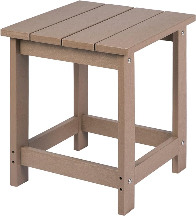 LZRS Adirondack Square Outdoor Side Table for Patio, Pool Composite Patio Table,HDPE End Tables for Backyard,Pool, Indoor Companion, Easy Maintenance & Weather Resistant(Weather Wood)