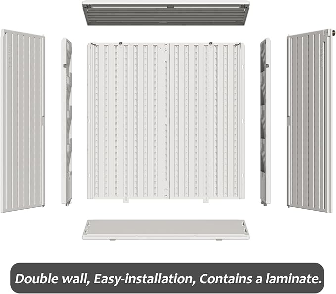 ZZM HDPE Outdoor Storage Shed, Outdoor Plastic Storage Cabinet, Horizontal Resin Tool Shed for Garden, All Weather Outdoor Storage Clearance, DIY Usage, with one Shelf (White)