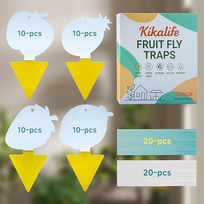 Fruit Fly & Fungus Gnat Traps 40 Pack – Yellow Sticky Gnat Traps for House Indoor & Outdoor Plants, Non-Toxic and Odorless Insect Bug Catcher