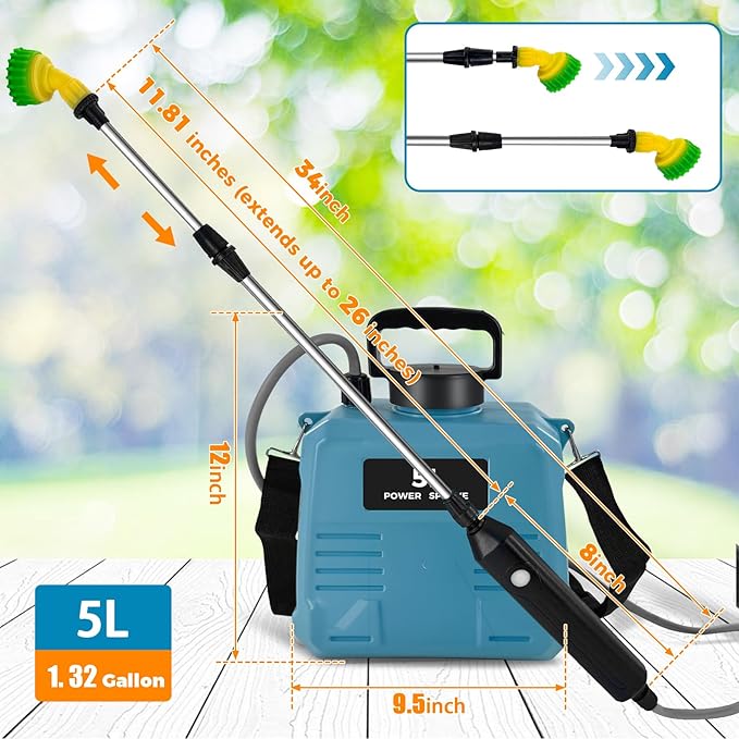 1 Gallon/5L Electric Sprayer, Powerful Electric Sprayer with 3 Mist Nozzles, Rechargeable Handle, Garden Sprayer w Adjustable Shoulder Strap for Lawn, Garden, Cleaning