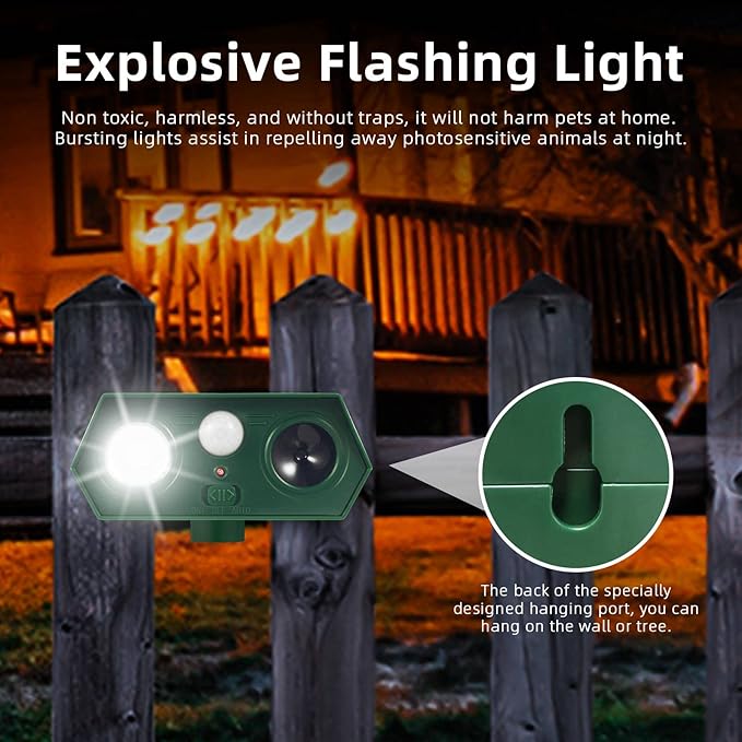 2Pack Ultrasonic Animal Repellent Outdoor Solar Animal Repeller witht Motion Sensor&LED Strober Ligh Cat Deterrent Outdoor Deer Repellent Device to Scare Skunk Rabbit Fox Dog Raccoon Squirrel 2025