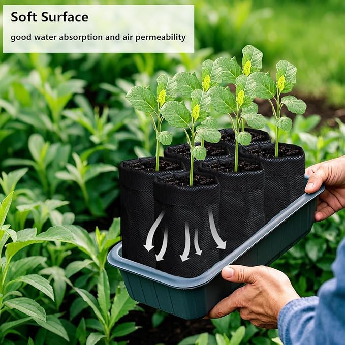 Belit 100 Pcs 10.2" H Deep Nursery Grow Bags, Non-Woven Plants Pots Container for Starting Rooted Plants Vegetable, Flower, Seedling Tree, Black