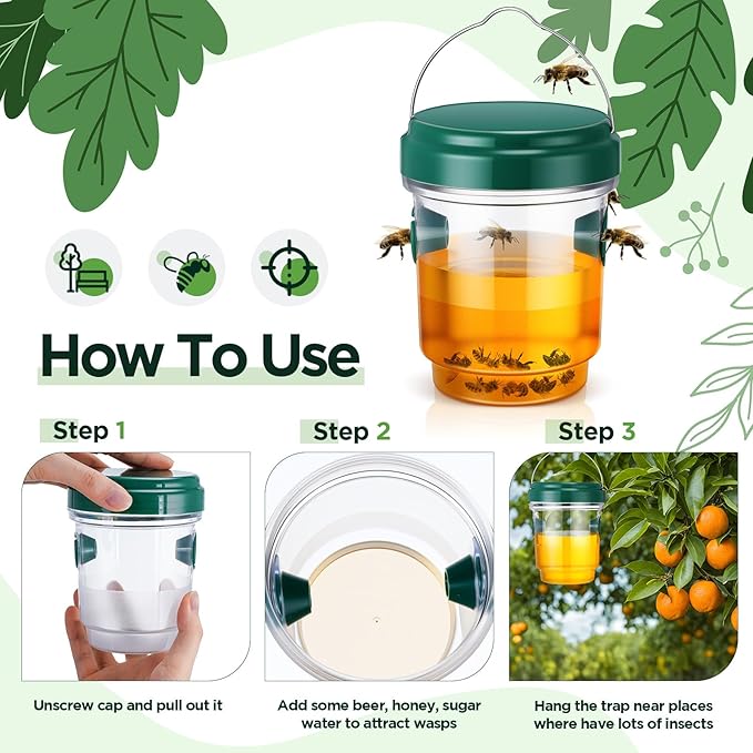 Qualirey 4 Pcs Wasp Traps for Outdoors Wasp Killer Hanging Bee Traps Reusable Fly Bee Killer for Indoor Outdoor Patio Garden Home (Green)