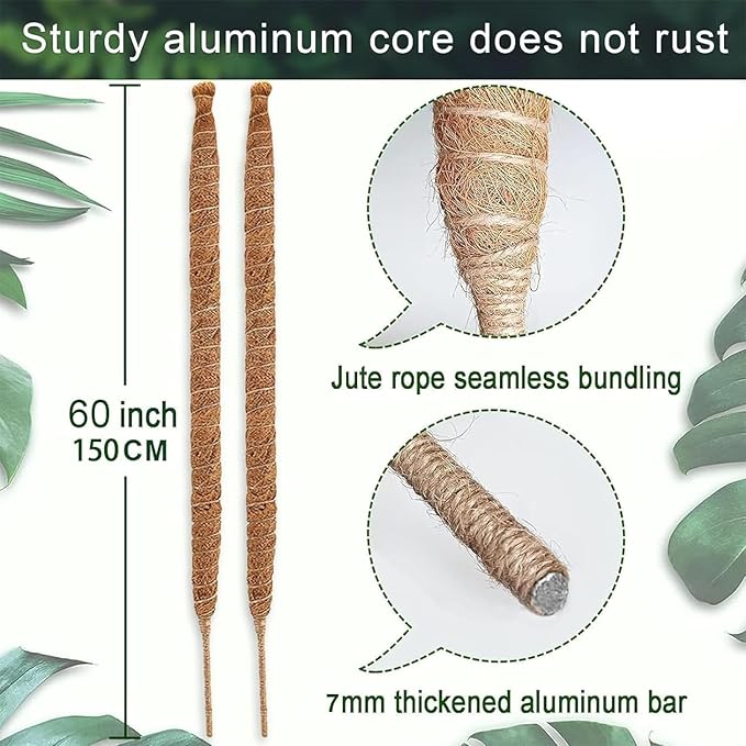 3 Pack 60 Inch Moss Pole for Plants, Bendable Moss Pole for Plants Monstera, Tall Moss Poles for Climbing Plants Indoor, LargeSupport, Garden Trellis Stick Stakes