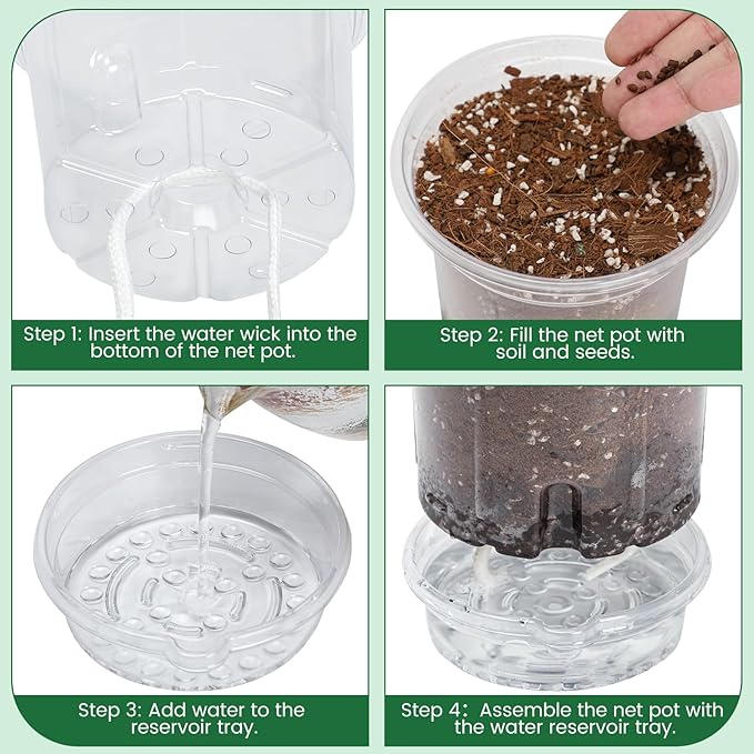 20 Packs 5 Inch Clear Plant Pots, Plastic Self Watering Planters with Drainage Holes, Deep Reservoir, Transparent Nursery Pots