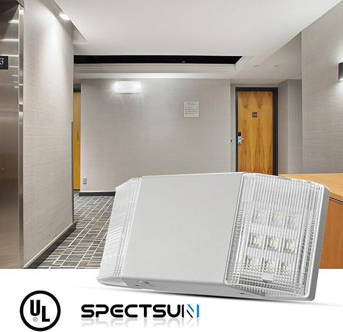 Spectsun 6 Packs Hardwired Emergency Exit Light Fixtures for Business, with Battery Backup, Two Head Adjustable LED Emergency Lighting, UL 924 Certified,AC 120/277V.