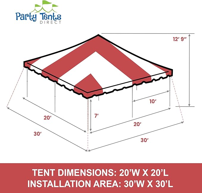 Party Tents Direct 20'x 20' Weekender Canopy Pole Tent with Sidewalls - Easy Up Canopy Tent with 80 Person Capacity - Outdoor Canopies for Parties, Weddings, and Events (Red/White)