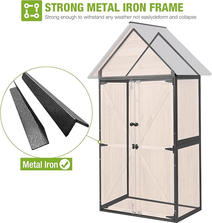 GUTINNEEN Shed Outdoor Storage Upgraded with Durable Metal Frame Garden Shed Tool Storage Cabinet with Wooden Floor Adjustable Shelfs 2.5 x 1.4FT (Brown)