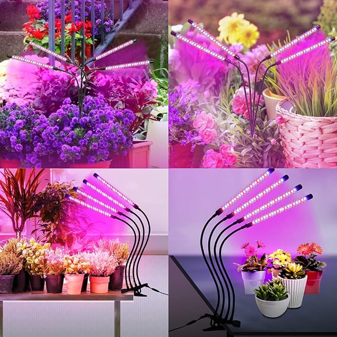 Plant Grow Light Indoor,4 Head LED Growing Lamp for Indoor Plants, 80W Full Spectrum Plant Lights with Auto ON/Off Timer, 10 Dimmable Brightness,360° Flexible Gooseneck, 3 Switch Modes