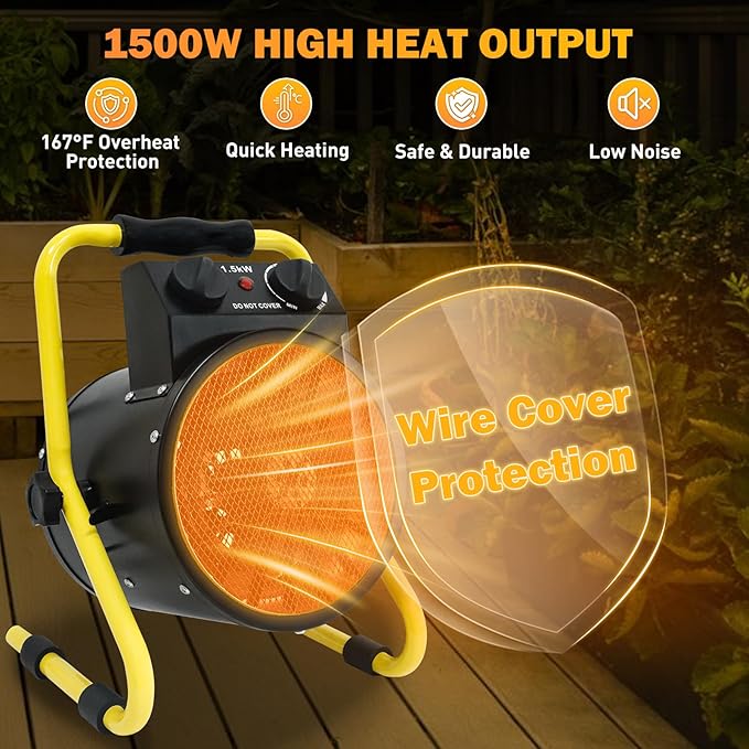 COOS BAY 1500W Outdoor Space Heater with Thermostat, Electric Greenhouse Heater for Grow Tent, Garage, RV, Shed, Radiant Heat, IPX4 Water-Resistant, Overheat Protection, 2 Pack, Black