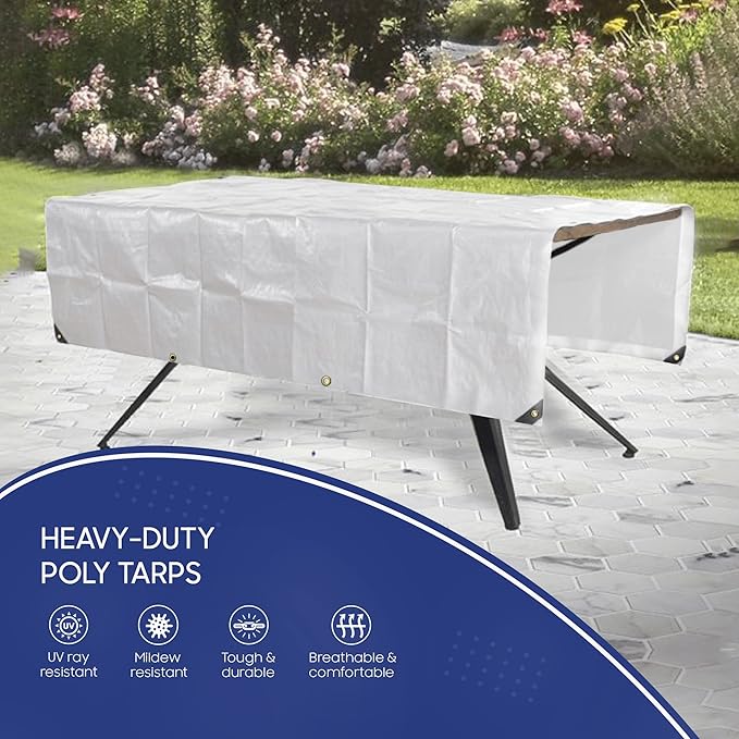 Tarps Now 16x20 Feet Poly Tarp |12 MIL Heavy Duty Waterproof Cover |Rip and Tear Proof Plastic Tarp with Rustproof Aluminum Grommets & Reinforced Edges |Ideal for Roof Repairs, Landscaping-White