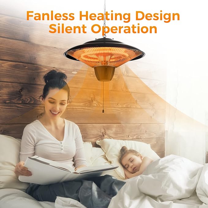 Air Choice Outdoor Heaters for Patio, 1500W Infrared Electric Patio Heater for Ceiling/Garage Use, Hanging Patio Heater with Adjustable Chain Length, Overheat Protection, Ideal for Outdoors and Garage