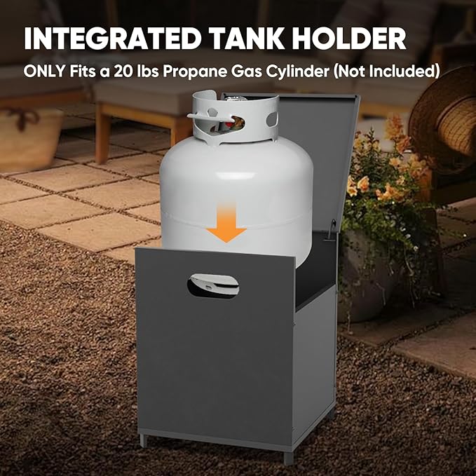 35'' Outdoor Propane Fireplace with Tank Storage & Mesh Door, CSA Certified 50,000 BTU Patio Firepit with Dust Cover for Garden, Backyard and Balcony, Black/Gray