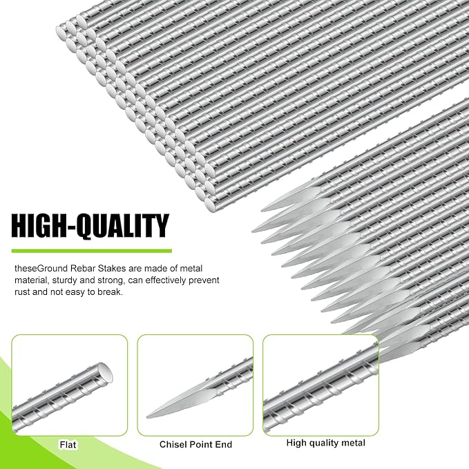 Gisafai 12 Pcs 12 Inch Ground Rebar Stakes Metal Heavy Duty Stakes Ground Landscape Anchors Spike Garden Stake Edging Spikes Plant Support with Chisel Point End for Concrete Timber Garden Tent Camping