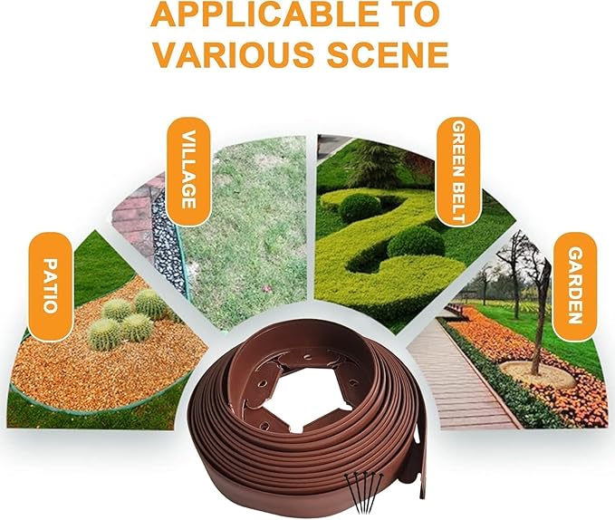 Landscape Edging Kit,33ft Garden Borders Edging Landscape Edging Border【4INCH Hight】 Flexible Lawn Edging Include 30 Stakes, Paver Edging for Yard, Lawn, Gardens(Brown)