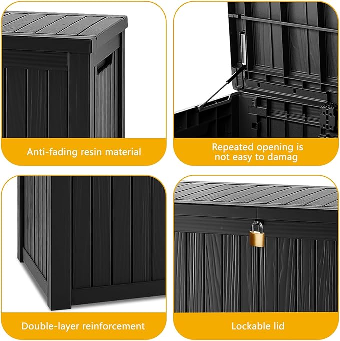 200 Gallon Deck Box, Resin Outdoor Indoor Waterproof Storage Box, Lockable Storage Box With Handle for Patio Furniture - Garden Tools - Swimming Pool Tools UV-Resistant, Black